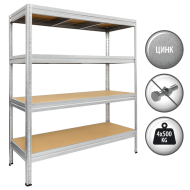 Метален стелаж MEGA 177x200x60 см, до 500 кг на рафт - цинк
