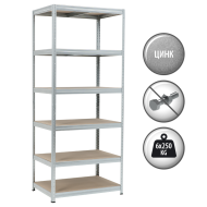 Метален стелаж STAR 213x90x60 см, до 250 кг на рафт - цинк